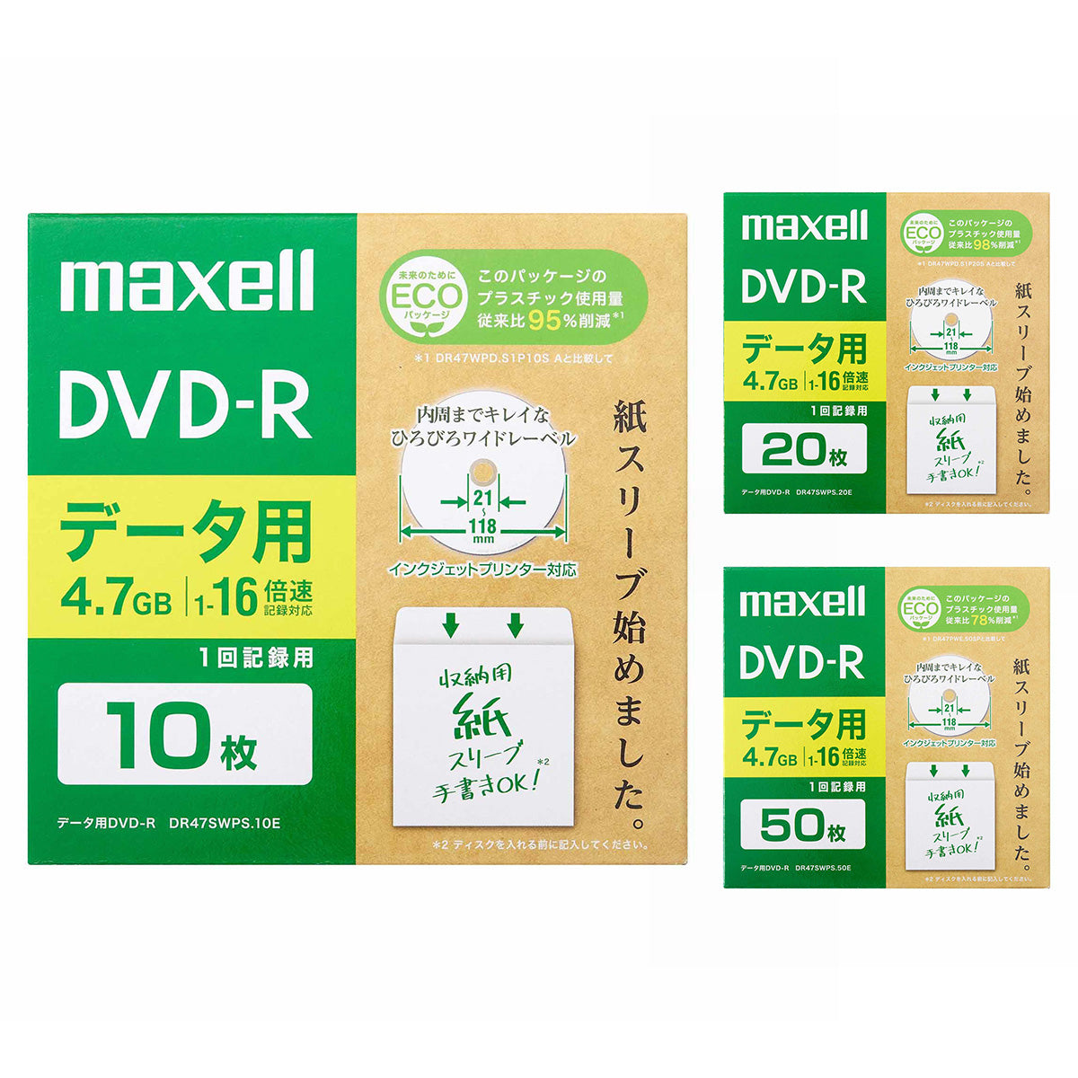 データ用DVD-R　DR47SWPS.10E/20E/50E
