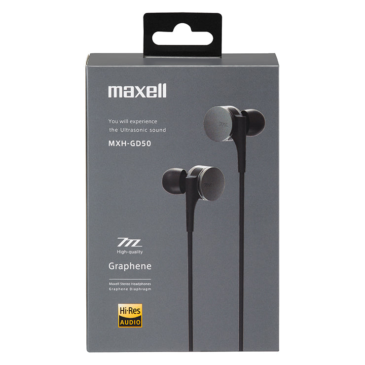 【販売終了】maxell マクセル 【ハイレゾ対応】　カナル型　イヤホン（ヘッドホン）　『Graphene（グラフェン）』 MXH-GD50